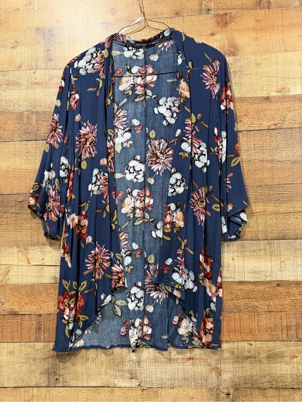 Kimono Cardigan -Navy Floral Open-Front Size Large